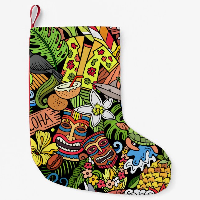 Cartoon doodles Hawaii seamless pattern. Backdrop  Small Christmas Stocking (Front)