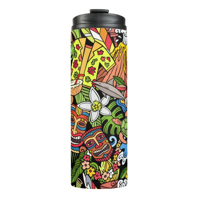 Cartoon doodles Hawaii seamless pattern. Backdrop  Thermal Tumbler (Front)