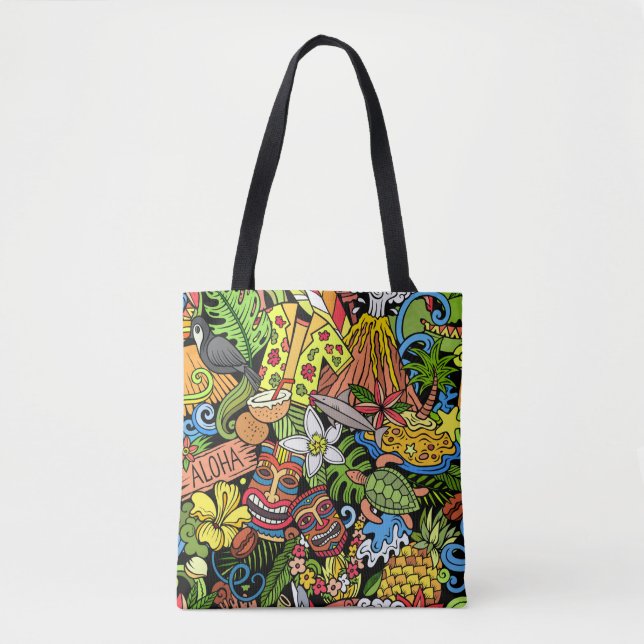 Cartoon doodles Hawaii seamless pattern. Backdrop  Tote Bag (Front)
