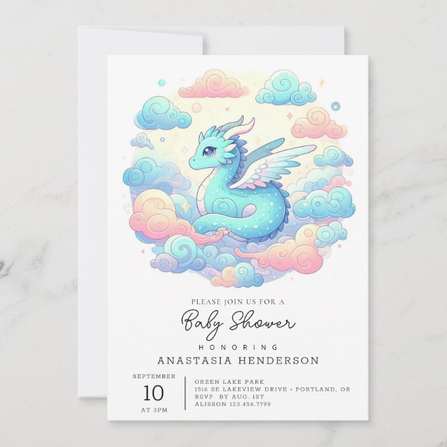 Cartoon Dragon Baby Shower Invitation (Front)