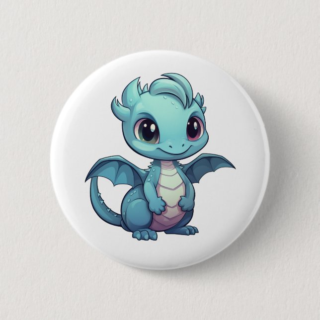 Cartoon dragon illustration 6 cm round badge (Front)