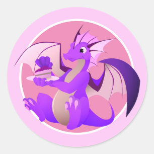 Cartoon Dragon with Cake Pink Stickers