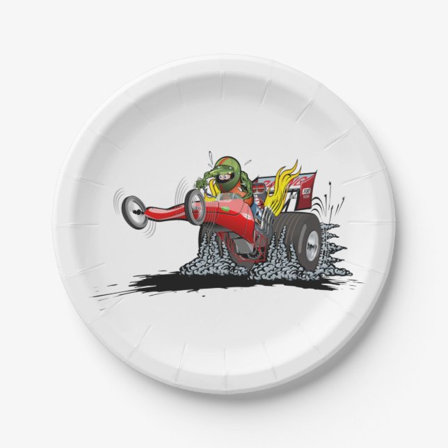 Cartoon dragster paper plate (Front)