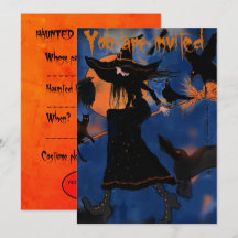 Cartoon Drawing of Halloween Witch on Broom