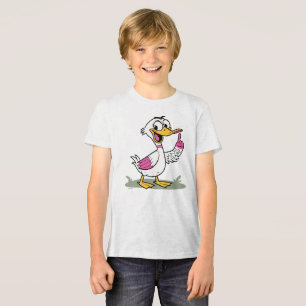 Cartoon Duck with Raised Finger Delivering a Messa Tri-Blend Shirt