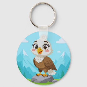 Cartoon Eagle on Rock – Cute Vector Character Key Ring