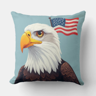 Cartoon Eagle with Waving American Flag patriotic Cushion