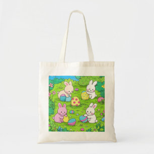 Cartoon Easter Bunnies and colourful eggs Tote Bag