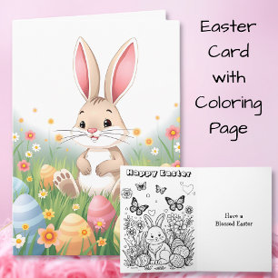 Cartoon Easter Bunny Inside Colouring Page Card