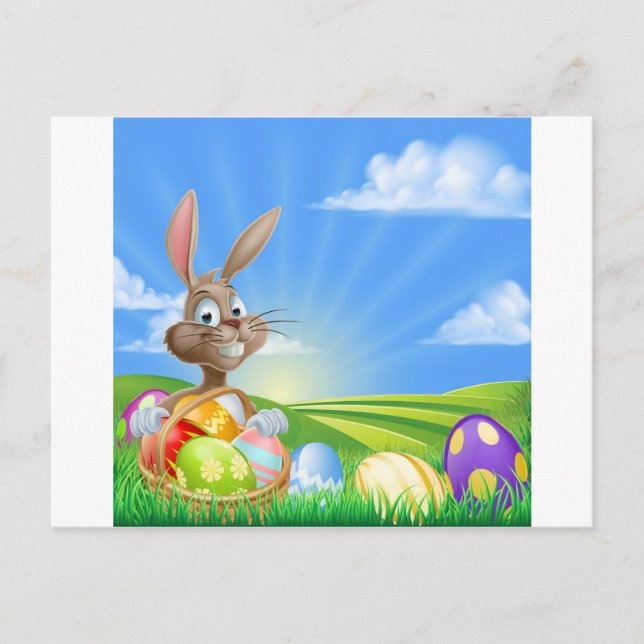 Cartoon Easter Bunny Scene Holiday Postcard (Front)