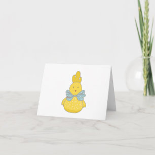 Cartoon Easter Chicken with Blue Bow BLANK  Card