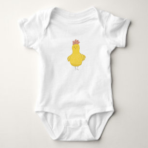 Cartoon Easter Chicken with Flowers Baby Bodysuit