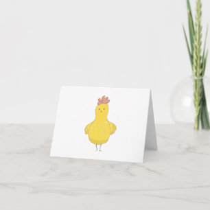 Cartoon Easter Chicken with Flowers BLANK  Card