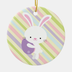 Cartoon Easter Rabbit with Stripes Ornament