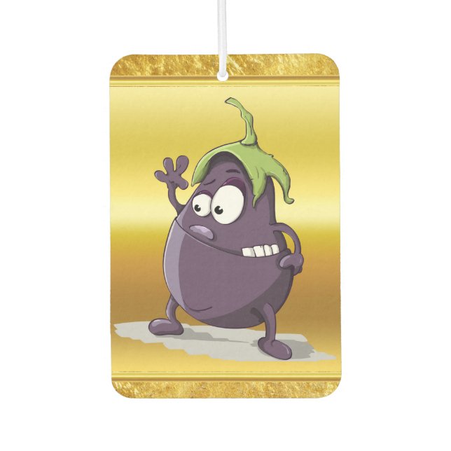 Cartoon eggplant with big eyes green hair 2 car air freshener (Front)