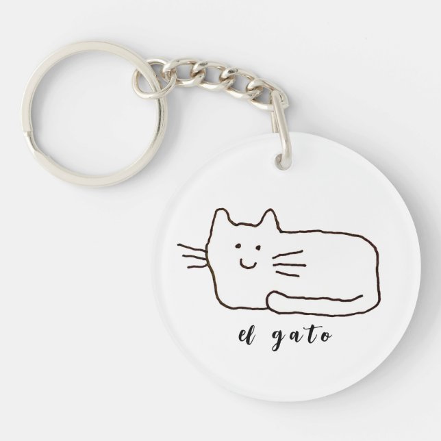 Cartoon El Gato Cat Drawing Key Ring (Front)