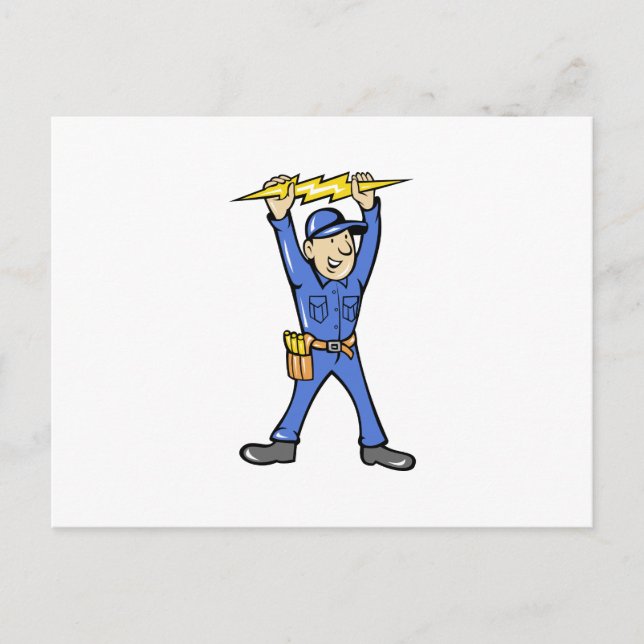 Cartoon Electrician holding electricity lightning Postcard (Front)