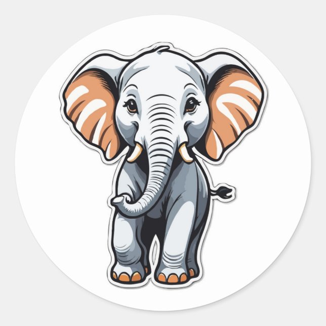 Cartoon Elephant Illustration - Perfect for Kids Classic Round Sticker (Front)