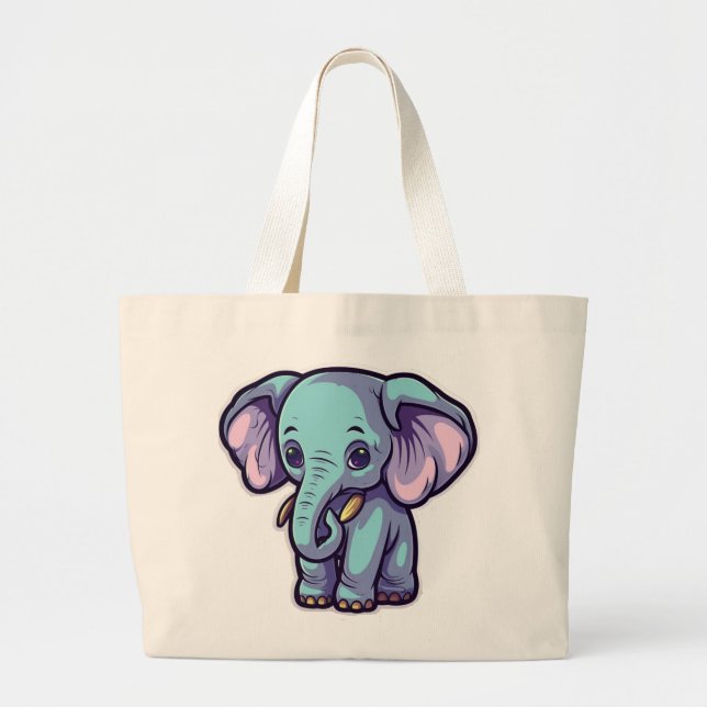 CARTOON ELEPHANT LARGE TOTE BAG (Front)