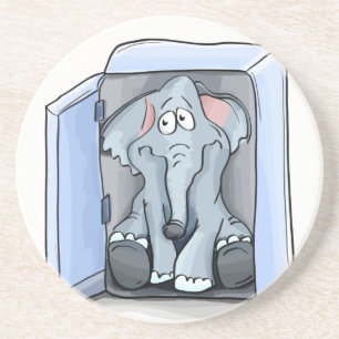 Cartoon elephant sitting inside a refrigerator coaster