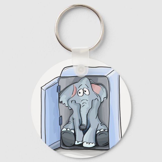 Cartoon elephant sitting inside a refrigerator key ring (Front)