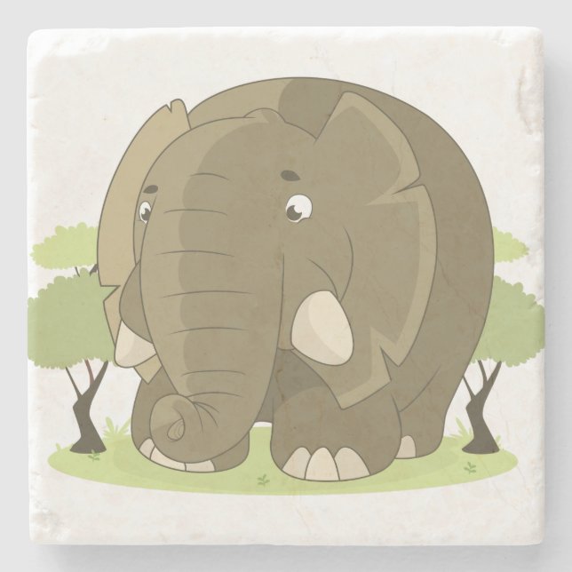 Cartoon Elephant Stone Coaster (Front)