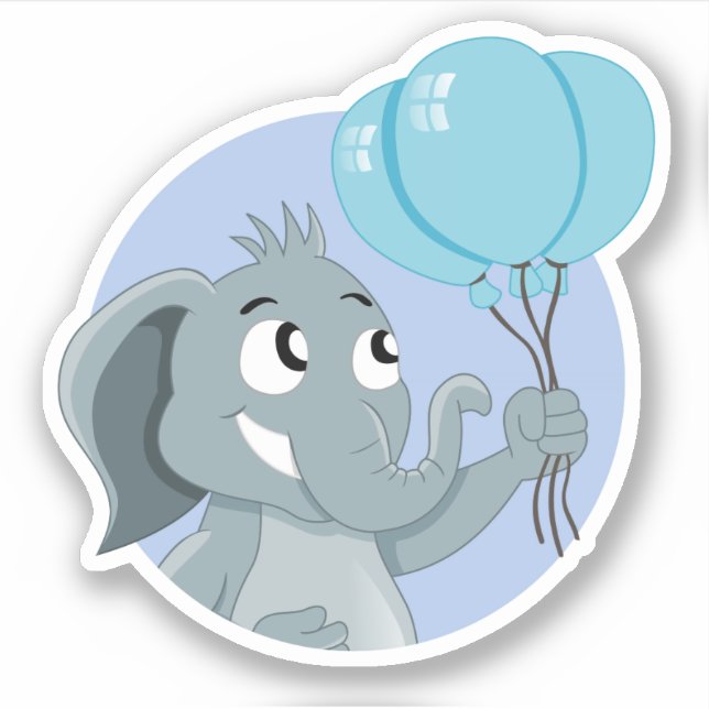 Cartoon elephant with blue balloons (Front)