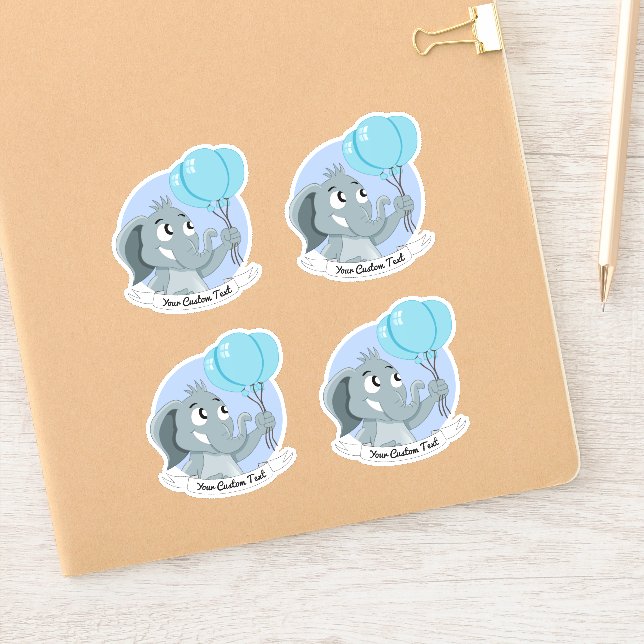 Cartoon elephant with blue balloons and text stick (Notebook)