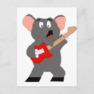 Cartoon Elephant With Guitar Postcard