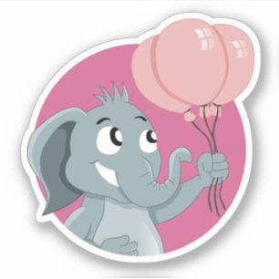 Cartoon elephant with pink balloons