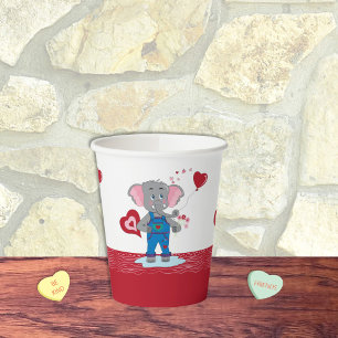 Cartoon Elephants Hearts Red and White Paper Cup