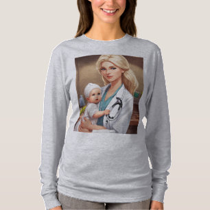 Cartoon European Woman Doctor with Blonde Hair Hol T-Shirt