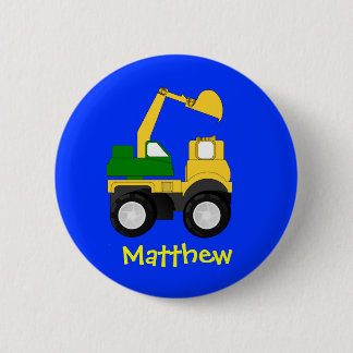 Cartoon Excavator - Personalised Name Gift 6 Cm Round Badge