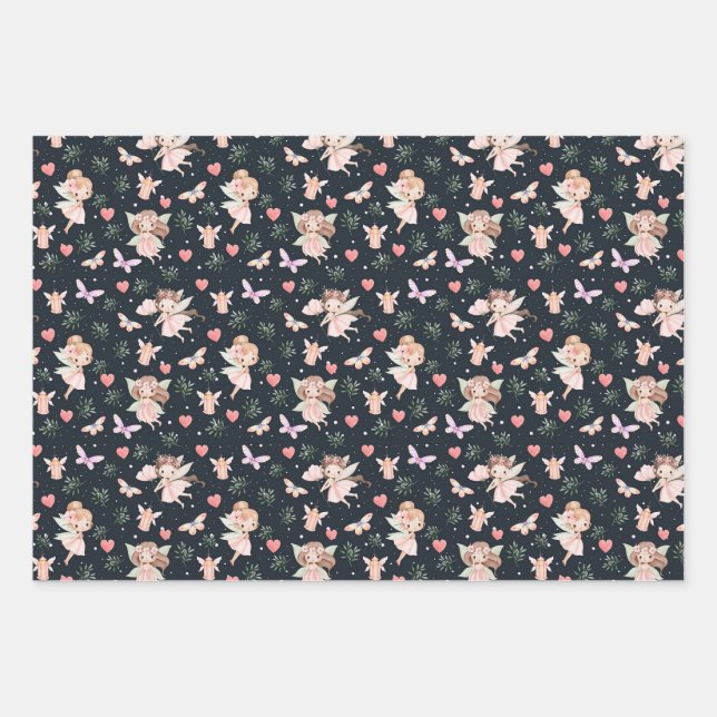 Cartoon Fairy With Flowers Seamless Pattern Wrapping Paper Sheet (Front)