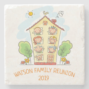 Cartoon Family Reunion Monogram Stone Coaster