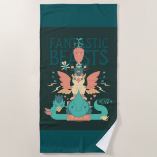 Cartoon Fantastic Beasts Emerge From Suitcase Beach Towel