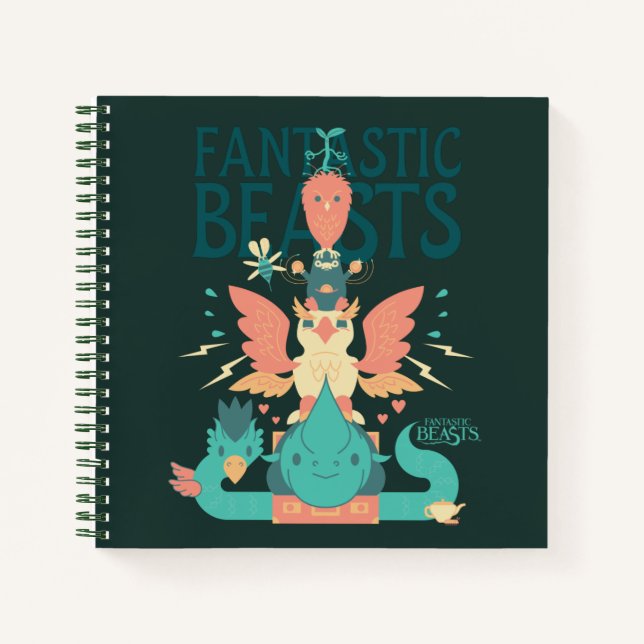 Cartoon Fantastic Beasts Emerge From Suitcase Notebook (Front)