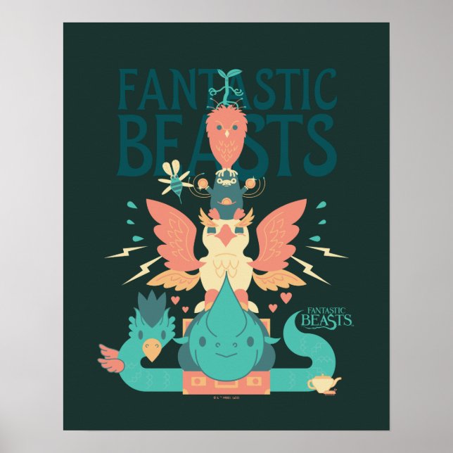 Cartoon Fantastic Beasts Emerge From Suitcase Poster (Front)