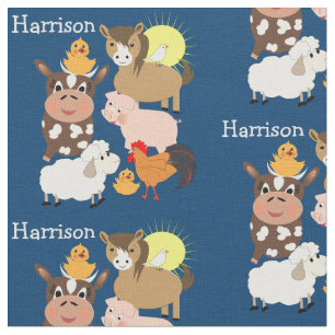 Cartoon Farm Animals Cute Personalised Kids Fabric