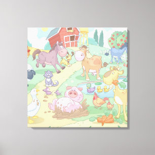 Cartoon Farm Animals/Wrapped Canvas