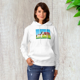 Cartoon Farm Scene with Horse Cat and Goat Hoodie