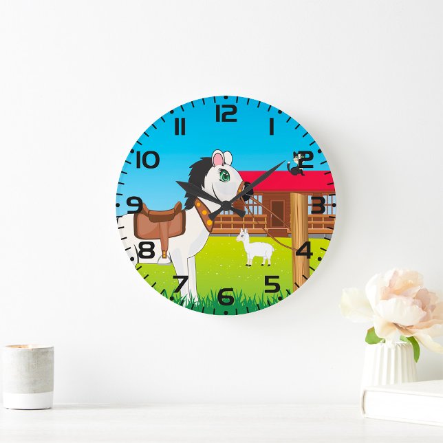 Cartoon Farm Scene with Horse Cat and Goat  Large Clock (Creator Uploaded)
