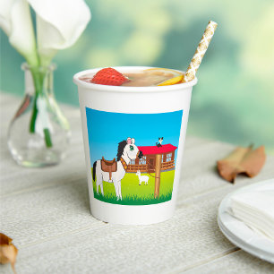 Cartoon Farm Scene with Horse Cat and Goat  Paper Cups