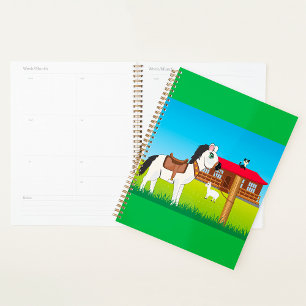 Cartoon Farm Scene with Horse Cat and Goat Planner
