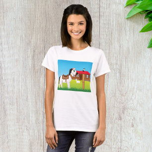 Cartoon Farm Scene with Horse Cat and Goat  T-Shirt