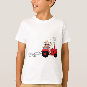Cartoon Farmer Driving A Red Tractor T-Shirt