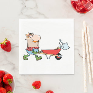 Cartoon Farmer with Wheelbarrow and Tools Napkin