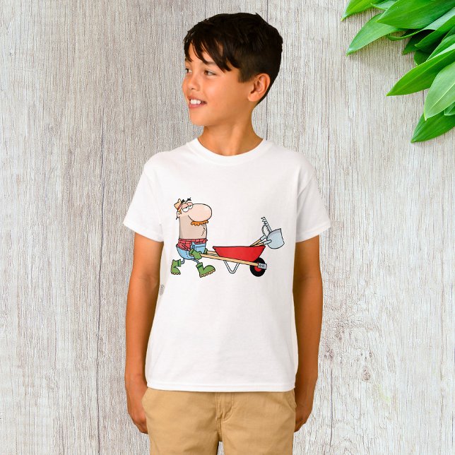 Cartoon Farmer with Wheelbarrow and Tools T-Shirt (Creator Uploaded)