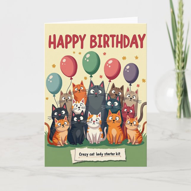 Cartoon Felines Birthday Card (Front)