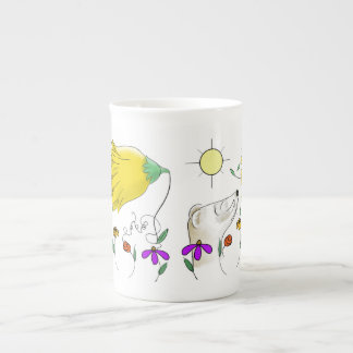 Cartoon Ferret & Flower Bone China Mug